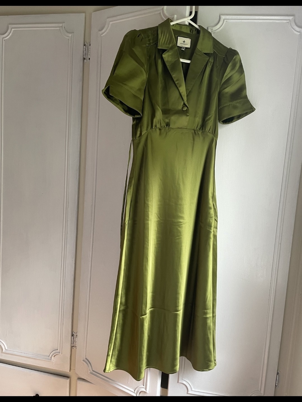 Tuckernuck Olive Satin Midi Dress with Collar
